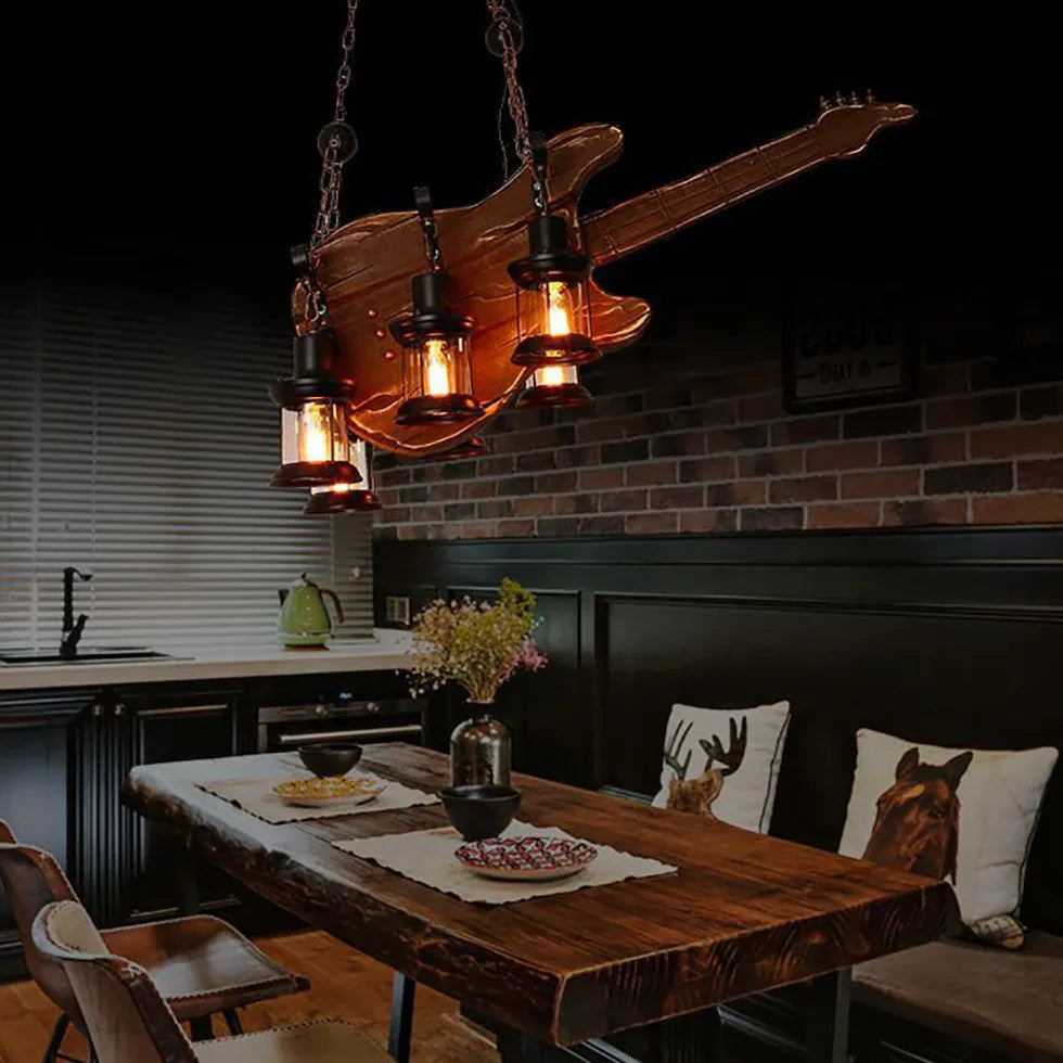 Guitar-Shaped Vintage Wood Kitchen Pendant Light