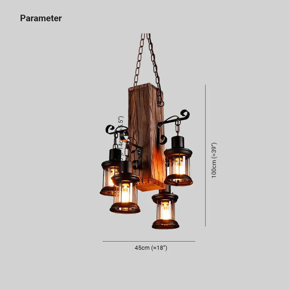 Shipwood Multi-Head Lantern Vintage Pendant Light