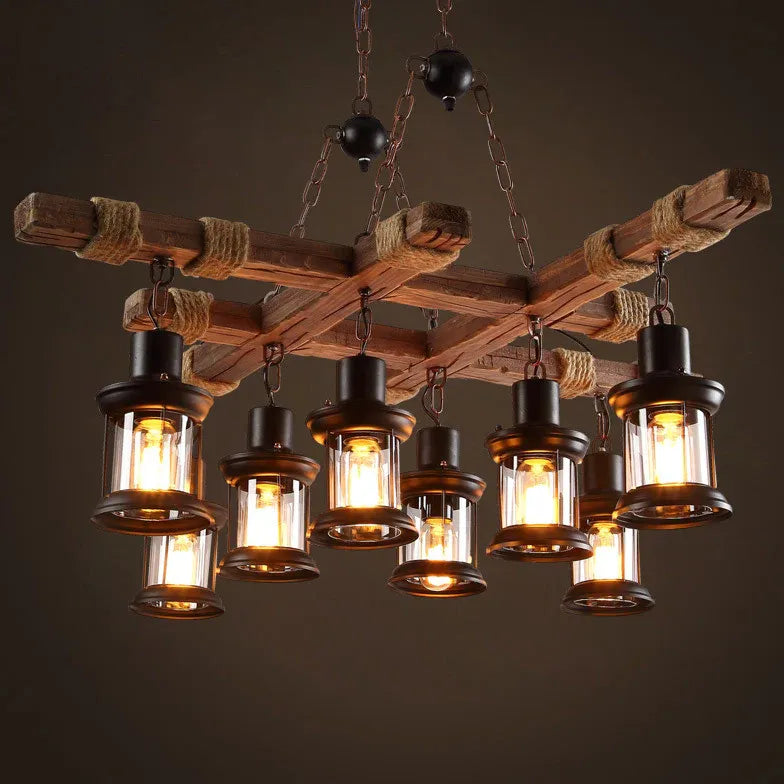 Fence Kerosene Lamp Industrial Wooden Chandelier