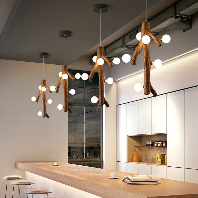 White Ball on Tree Trunk Kitchen LED Chandelier