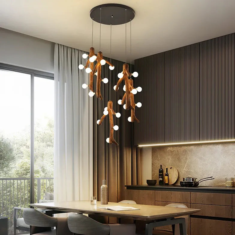 White Ball on Tree Trunk Kitchen LED Chandelier