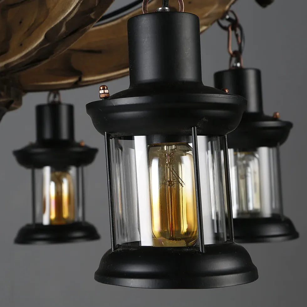 Multi-Light Wooden Lantern Kitchen Pendant Light