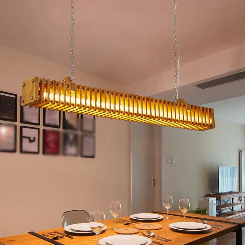 Wooden Rectangular Design Kitchen Pendant Light