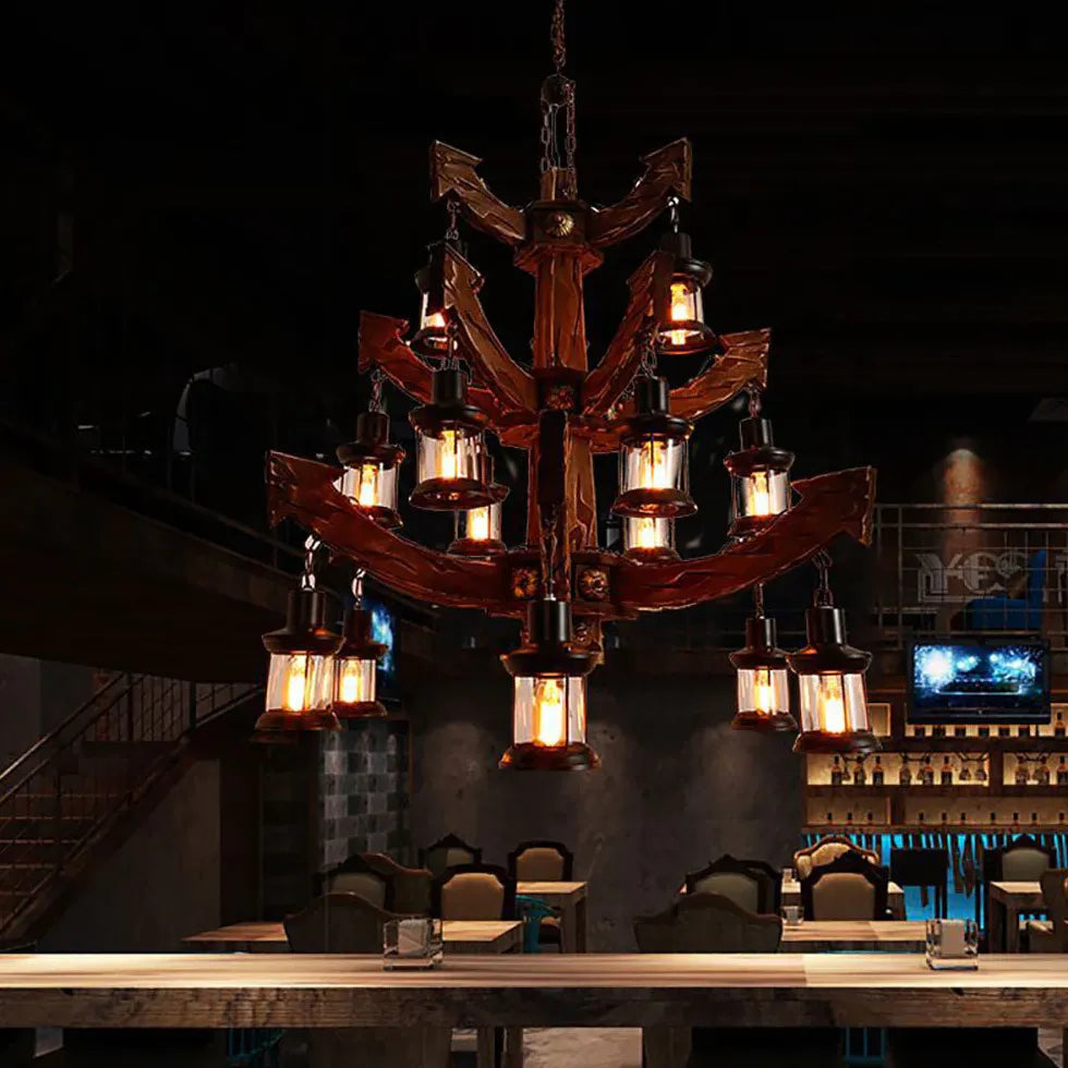 Multi-layer Wooden Vintage Structure Chandelier