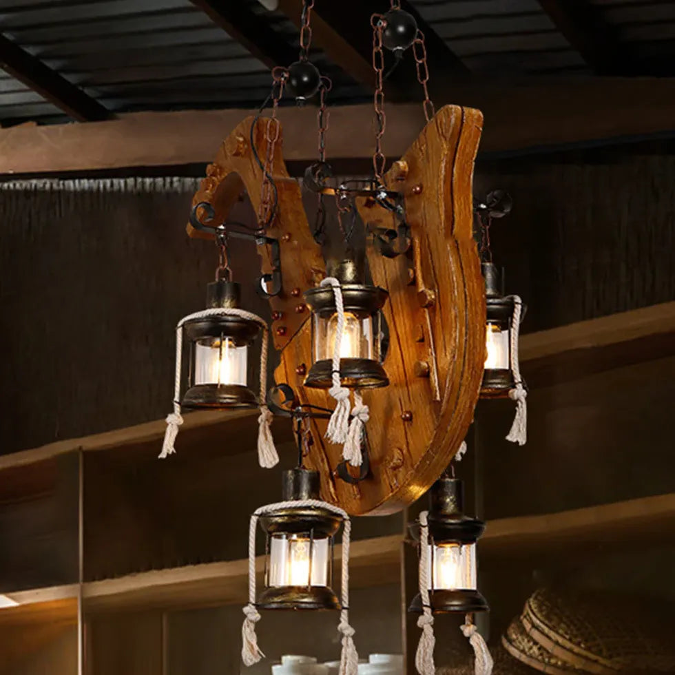 Anchor-Shaped Wooden Vintage Lantern Pendant Light