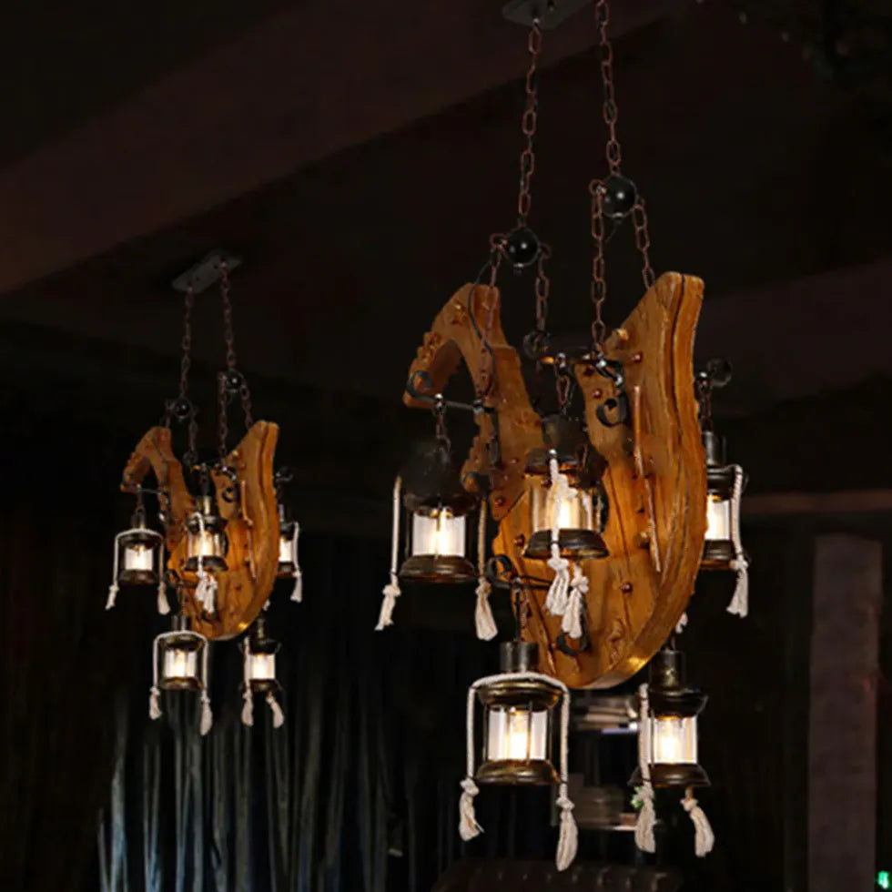 Anchor-Shaped Wooden Vintage Lantern Pendant Light