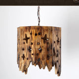 Dark Wood Carved Vintage Pendant Light