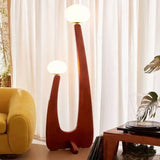 Spherical Lampshade Streamlined Wooden Floor Lamp