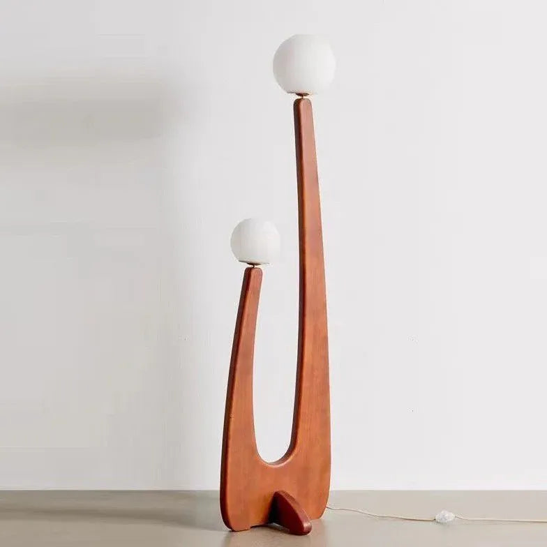 Spherical Lampshade Streamlined Wooden Floor Lamp