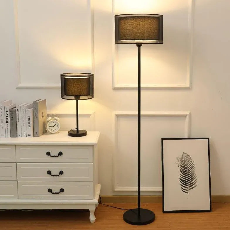 Cylindrical Black Mesh Plug-In Floor Lamp