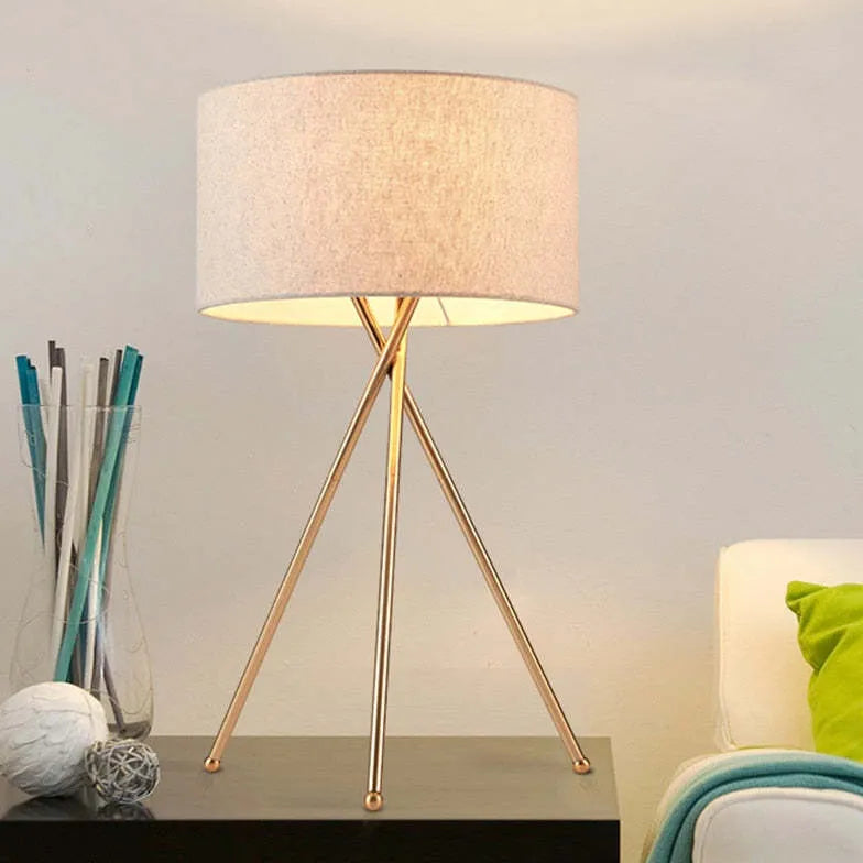 Beige Round Shade Tripod Floor Lamp