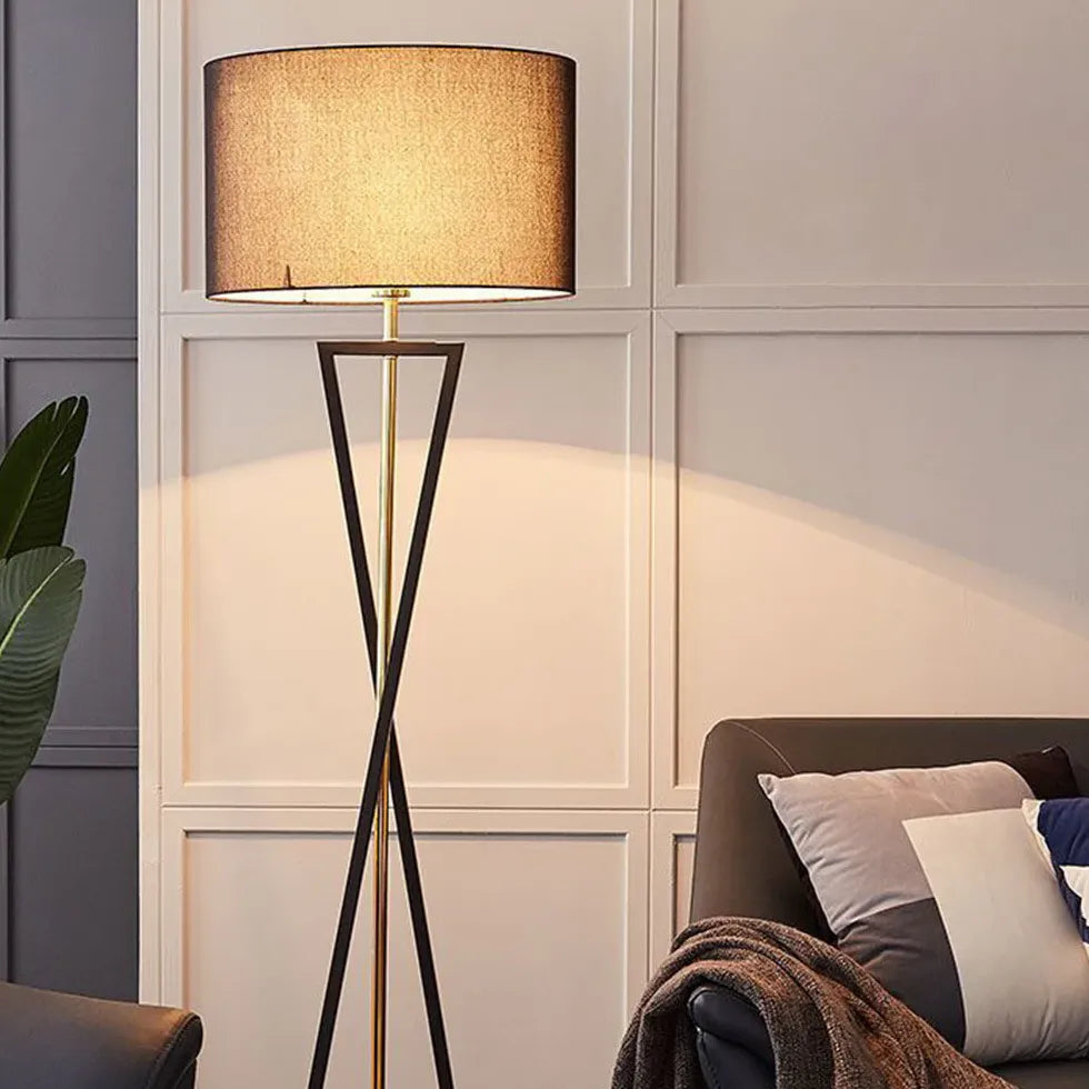 Cylindrical Crossed Tripod Floor Lamp