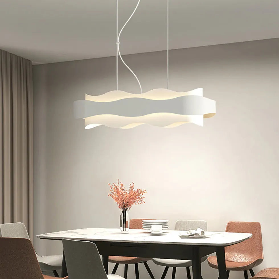 Dual-Layer Wave Design White Kitchen Pendant Light