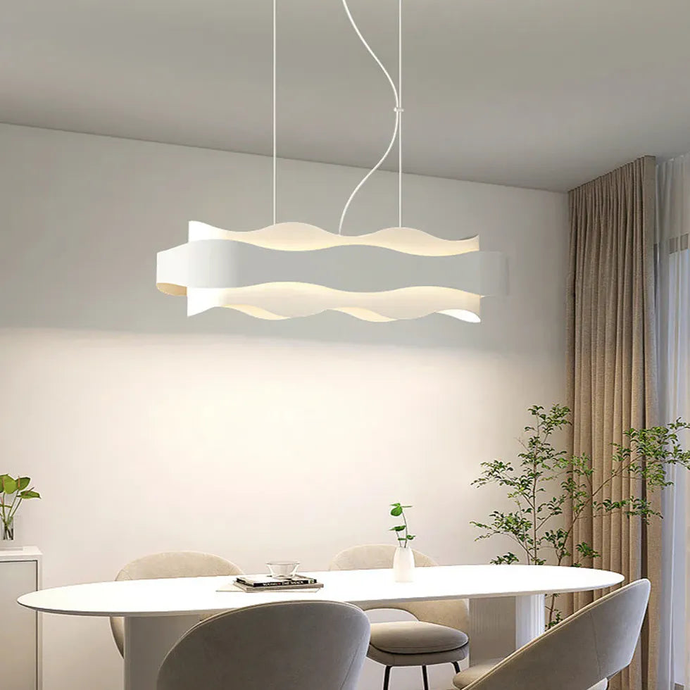 Dual-Layer Wave Design White Kitchen Pendant Light