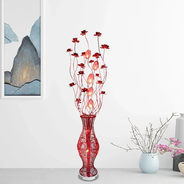 Red Floral Design Multi-Head Floor Lamp