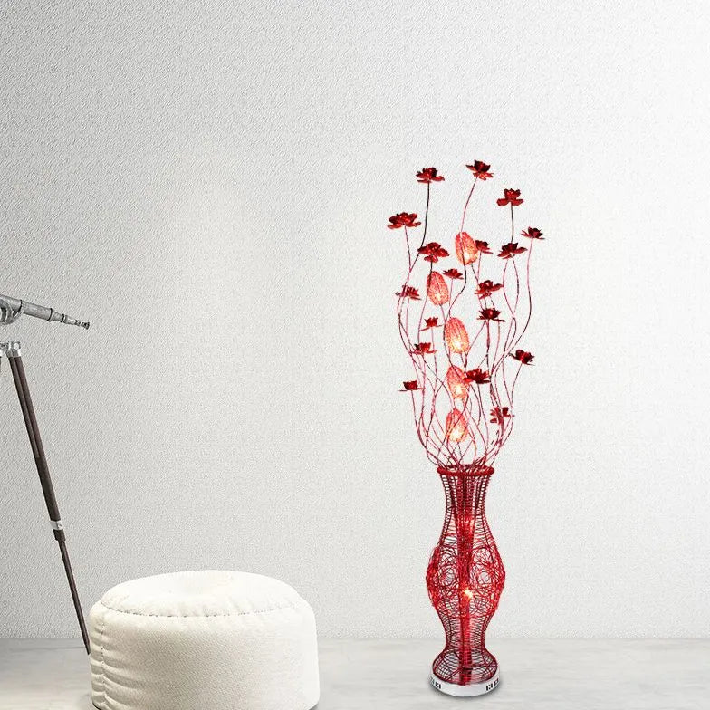 Red Floral Design Multi-Head Floor Lamp