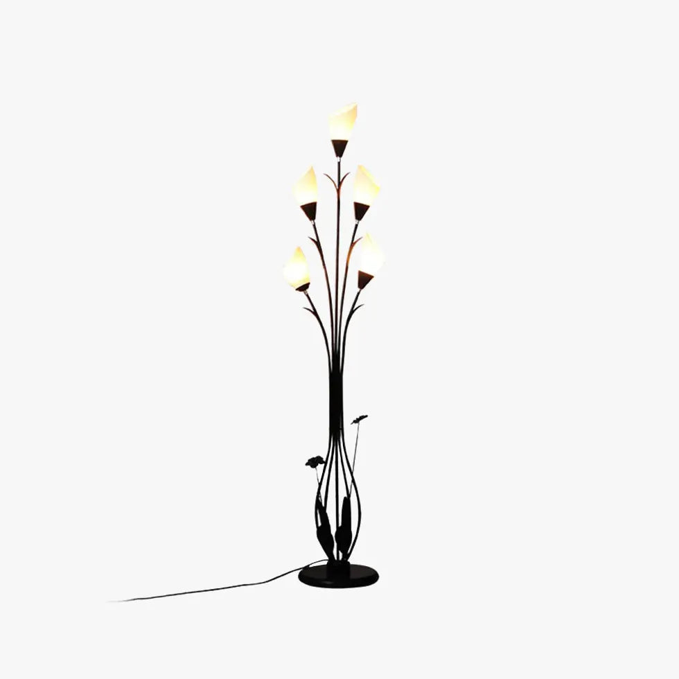 Flower-Shaped Shade Black Metal Floor Lamp