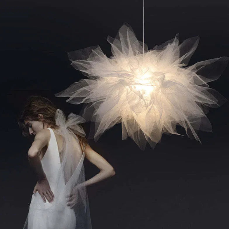 Flower-shaped Modern White Fabric Pendant Light