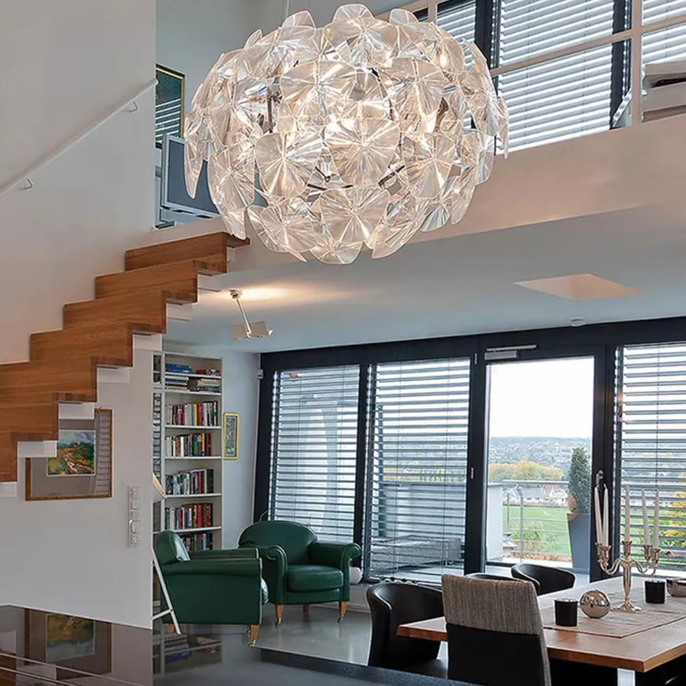 Crystal-adorned Spherical Modern White Pendant Light