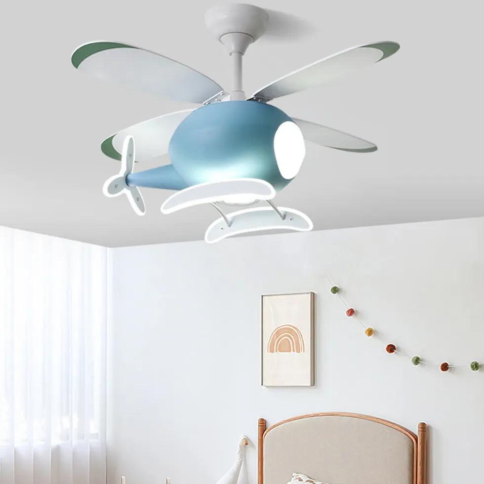 Blue Helicopter Modern Ceiling Fan With Light