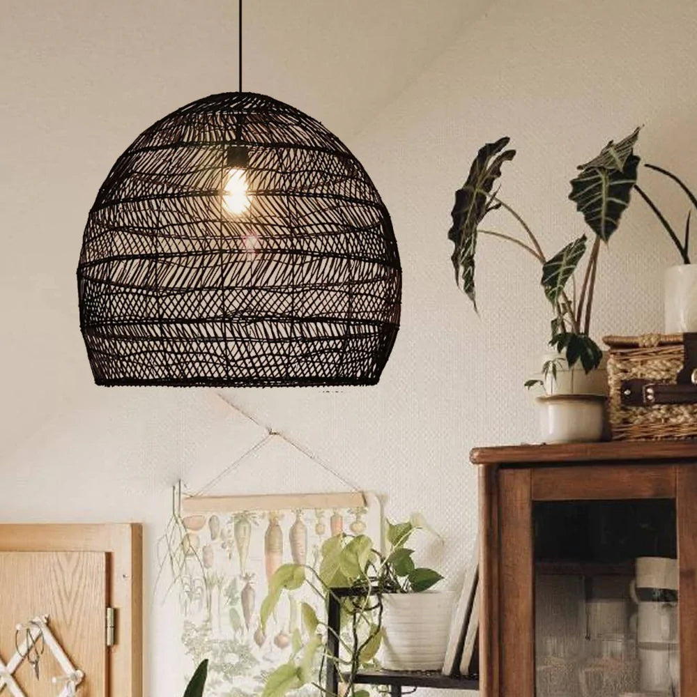 Boho  DIY Natural Rattan Pendant Lamp Shades