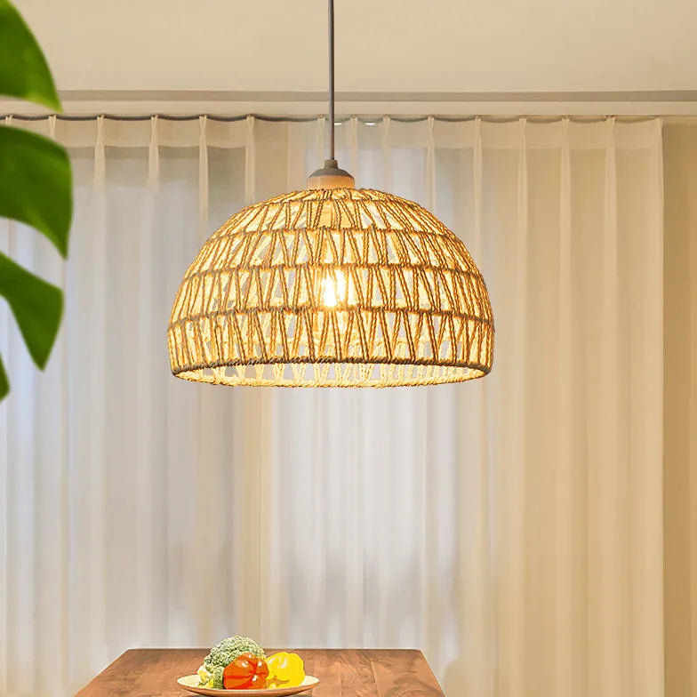 Rattan Woven Round Lampshade Vintage Pendant Light