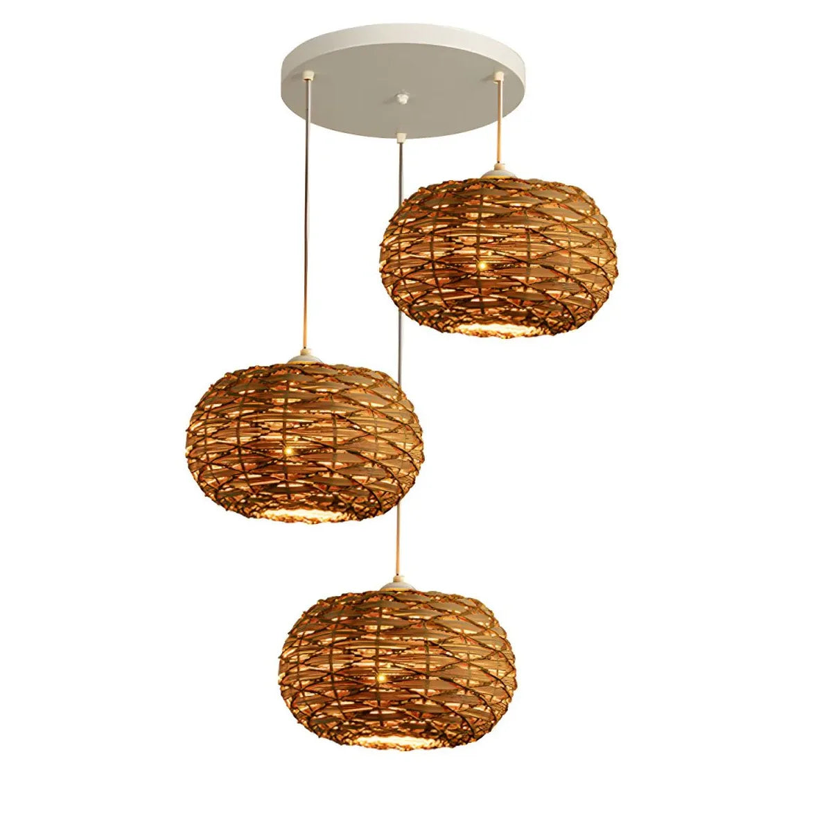 Rattan Woven Round Lampshade Vintage Pendant Light