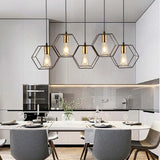 Three-Light Hexagonal Shade Black Industrial Pendant Light