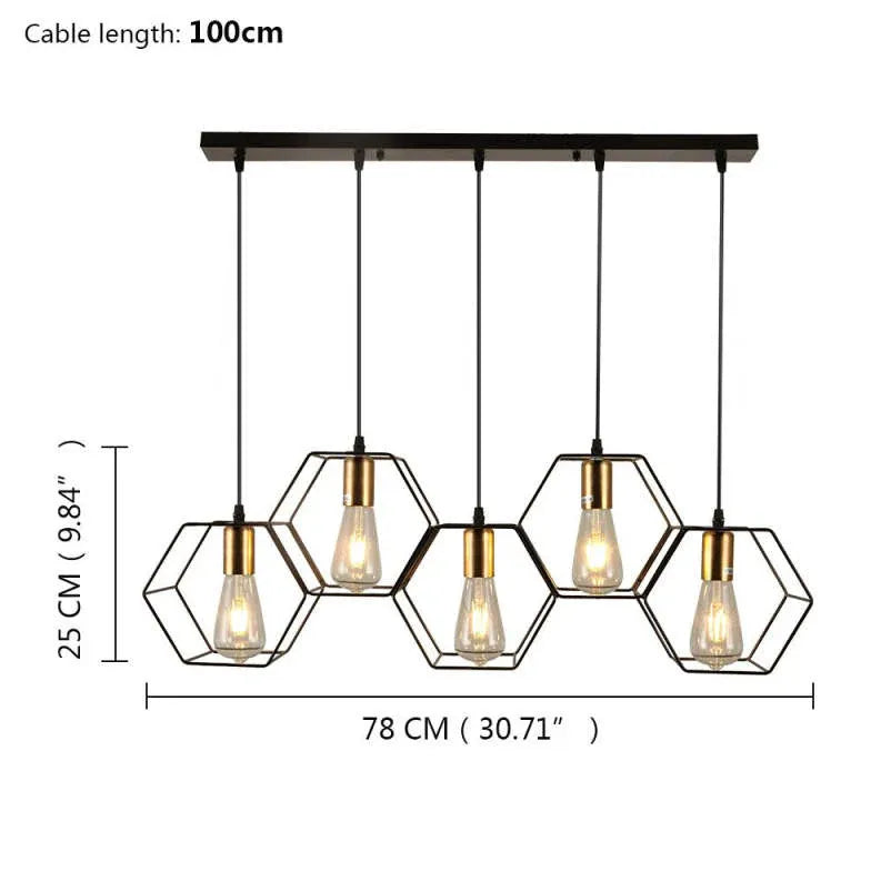 Three-Light Hexagonal Shade Black Industrial Pendant Light