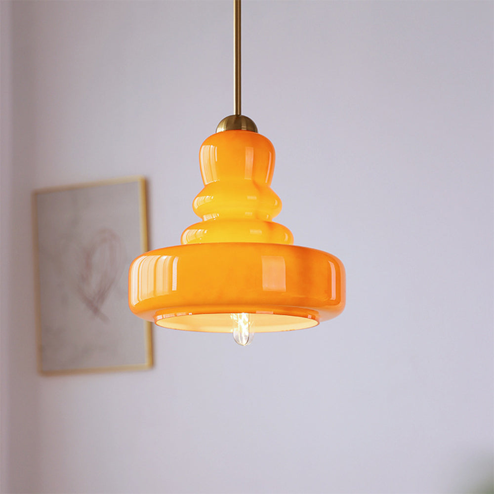 Brass Glass Colorful Gourd Pendant Light