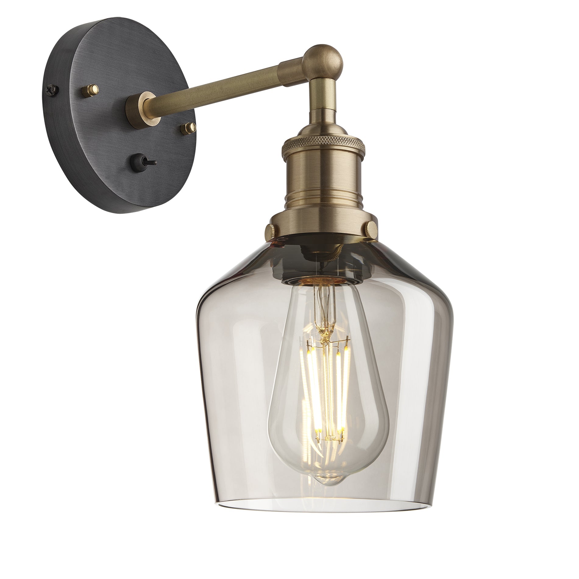 Brooklyn Smoked Glass Schoolhouse Wall Light