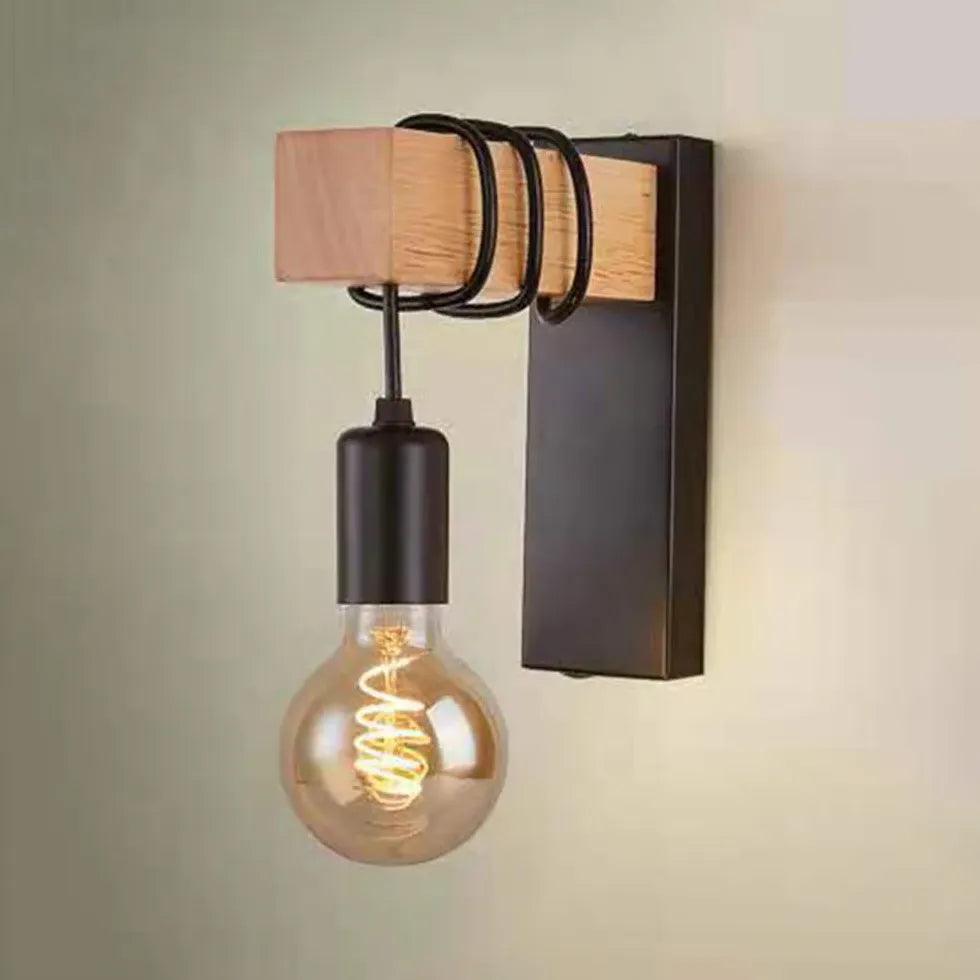 Bulb Wooden Base Industrial Wall Lights