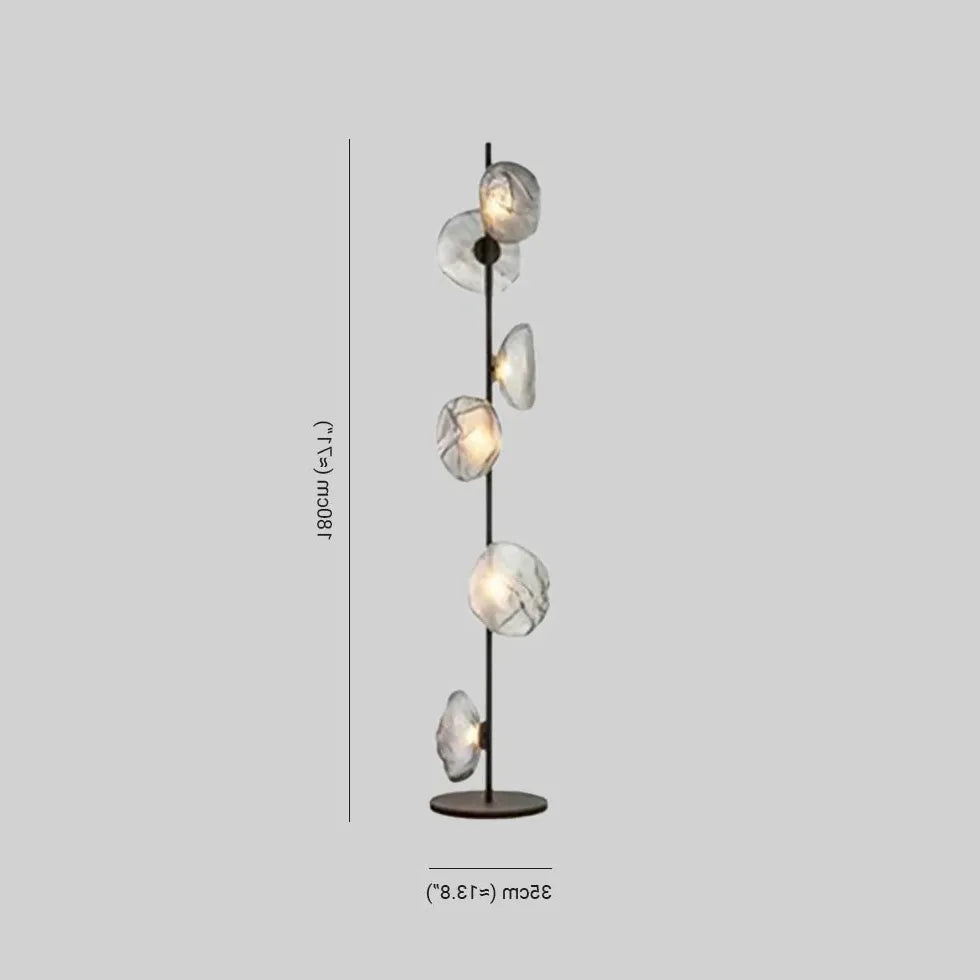 Multi-Head Transparent Glass Straight Pole Floor Lamp