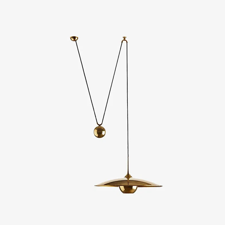 Gold Metal Disc-Shaped Vintage Pendant Light