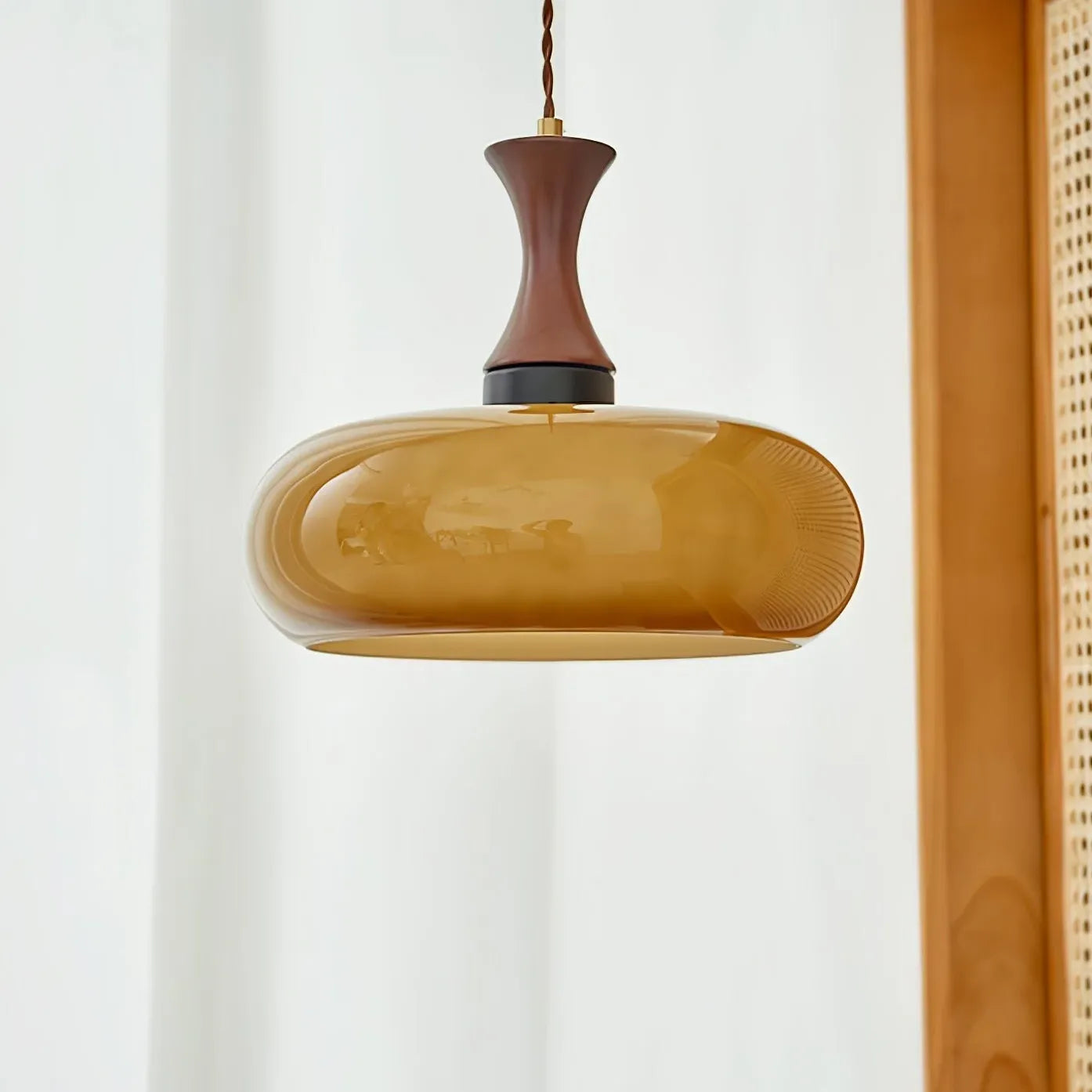 Flat Spherical Brown Glass Vintage Pendant Light