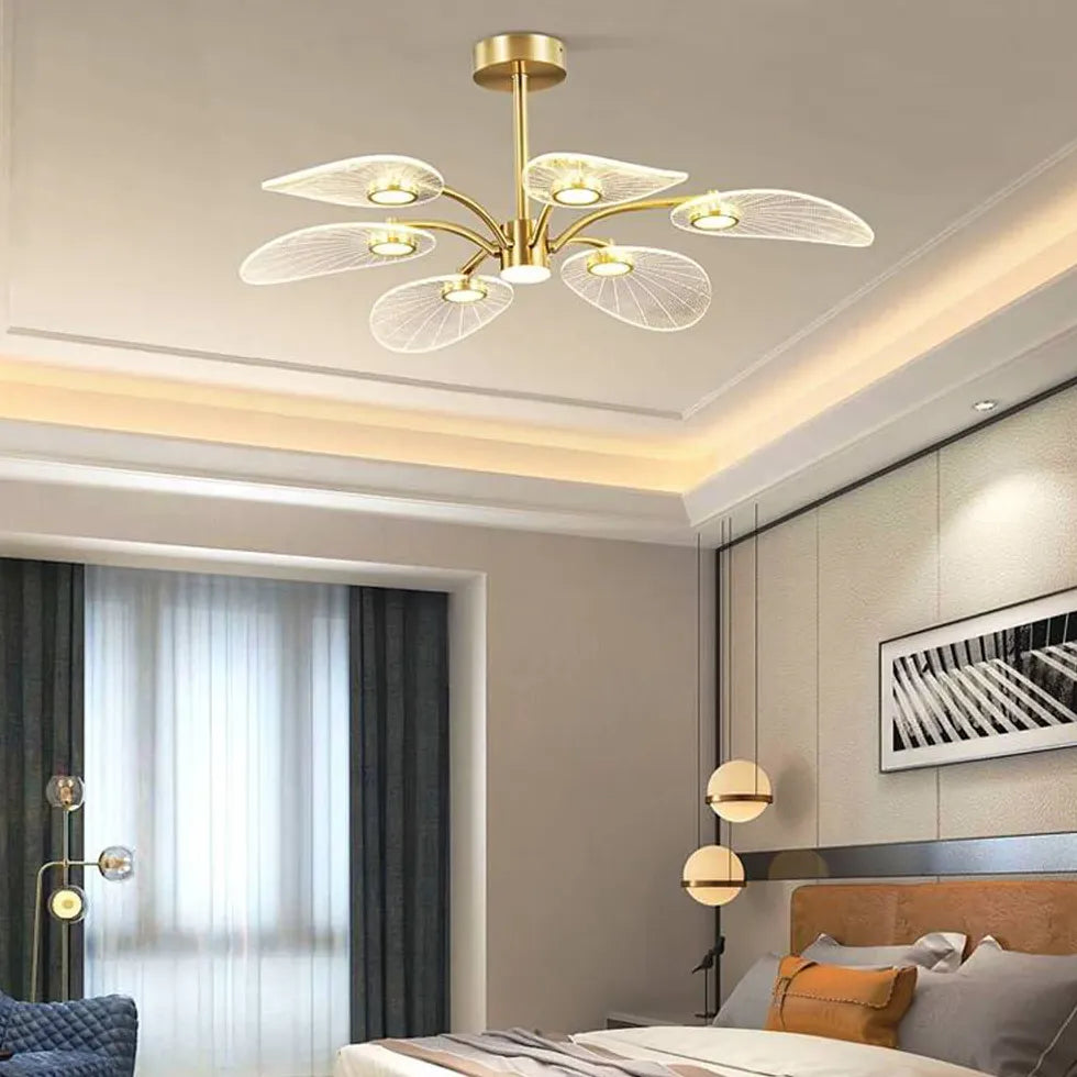 Slender Lotus Leaf Gold LED Pendant Light