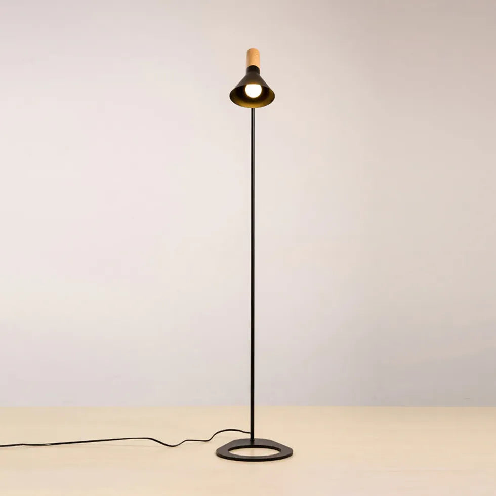 Wooden Cone Black Slim Floor Lamp