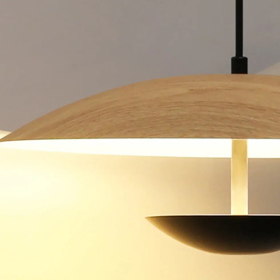 Wooden Disc-shaped LED Dining Pendant Light