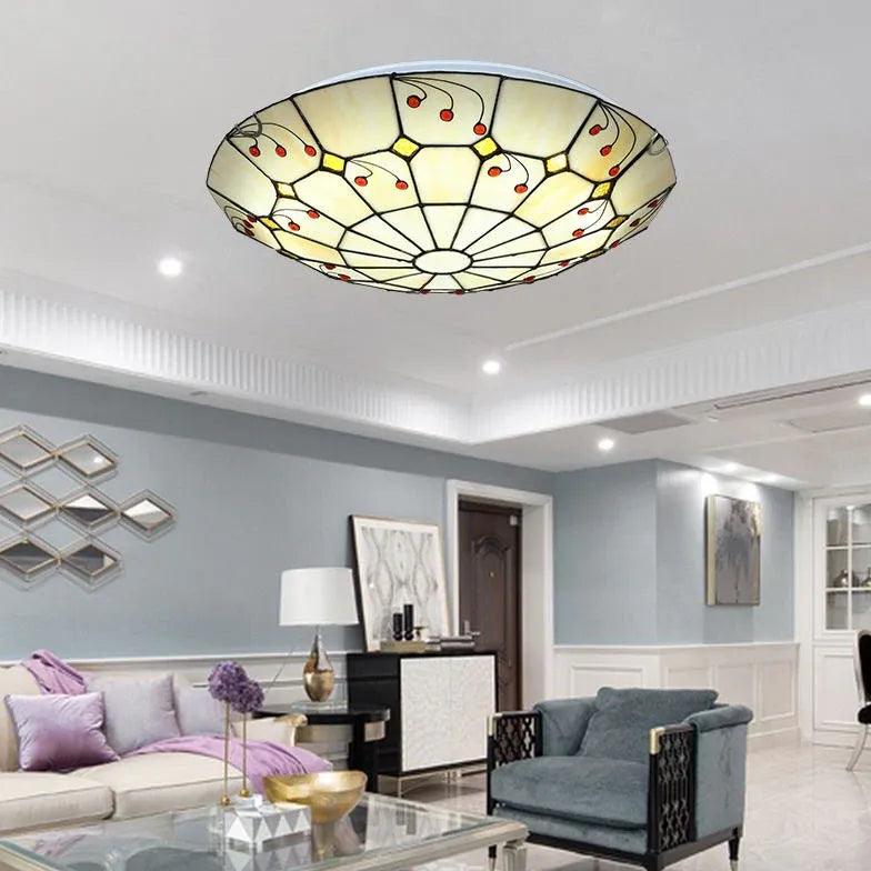 Vintage Geometric Round Colored Glass Ceiling Light