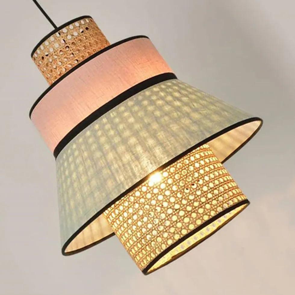 Japanese Rattan Fabric Pendant Light for Dining Room