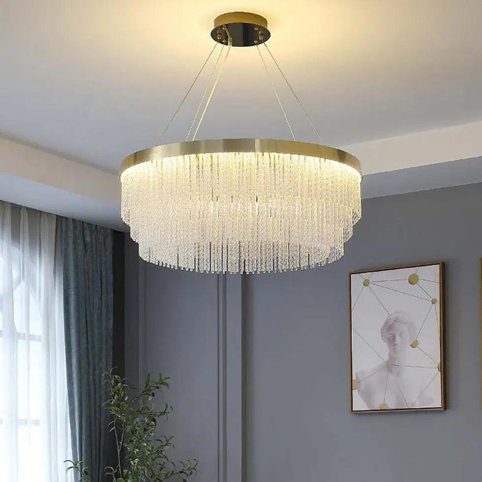 Crystal Tassel Gold Ring Pendant Chandelier - Clowas