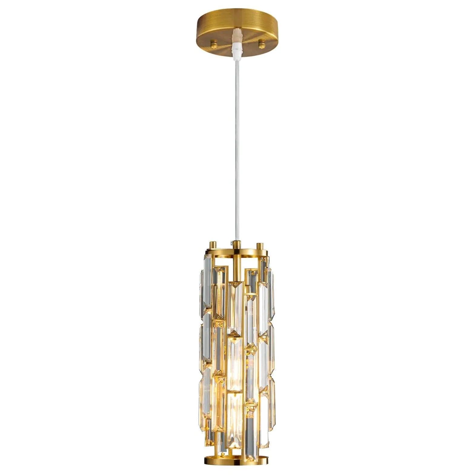 Cylinder Gold Crystal Modern Pendant Light