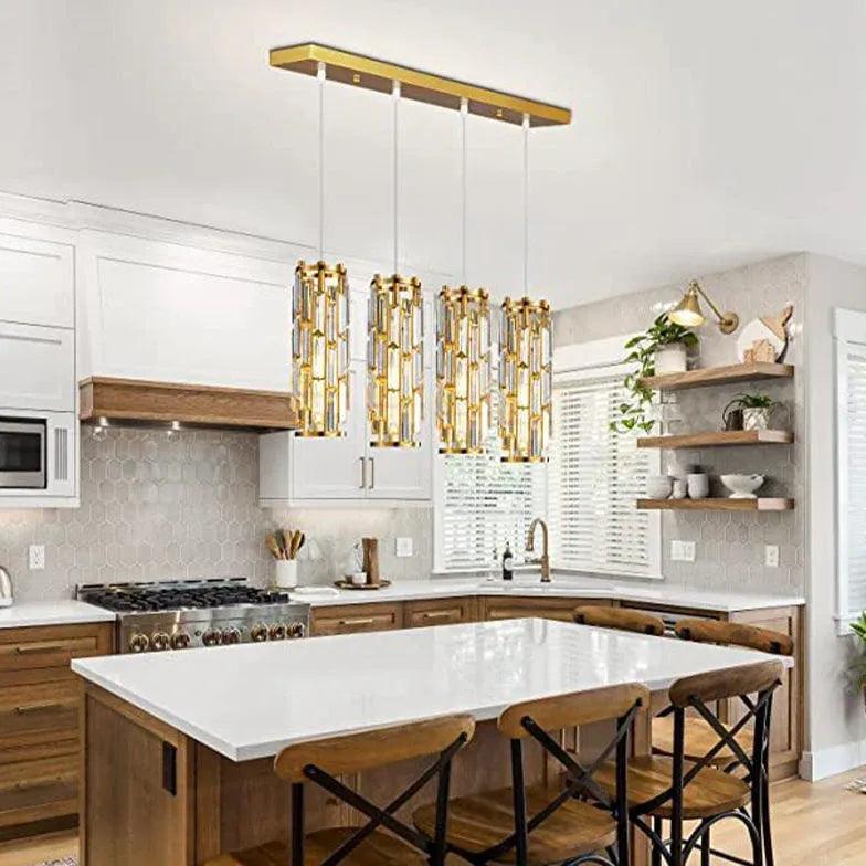 Cylinder Gold Crystal Modern Pendant Light