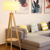 Cylindrical Beige Tripod Floor Lamp