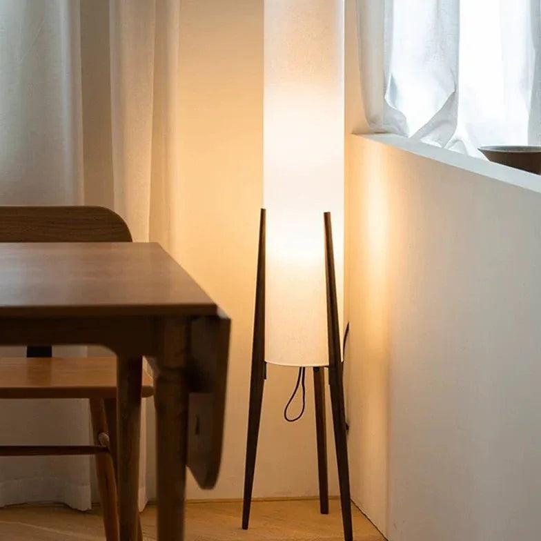 Cylindrical Floor Lamp with Wooden Stand