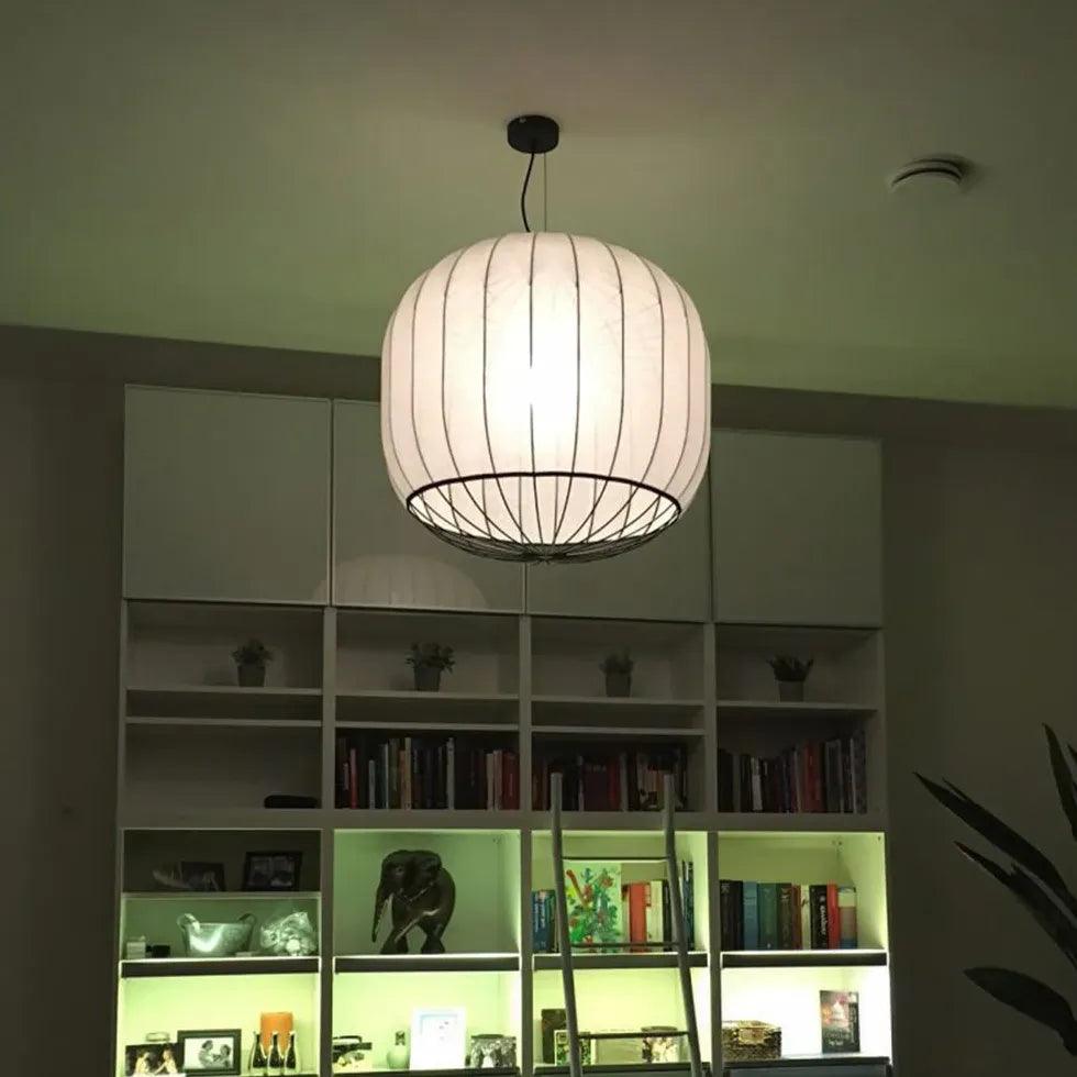 Modern White Fabric Lantern Light Pendant