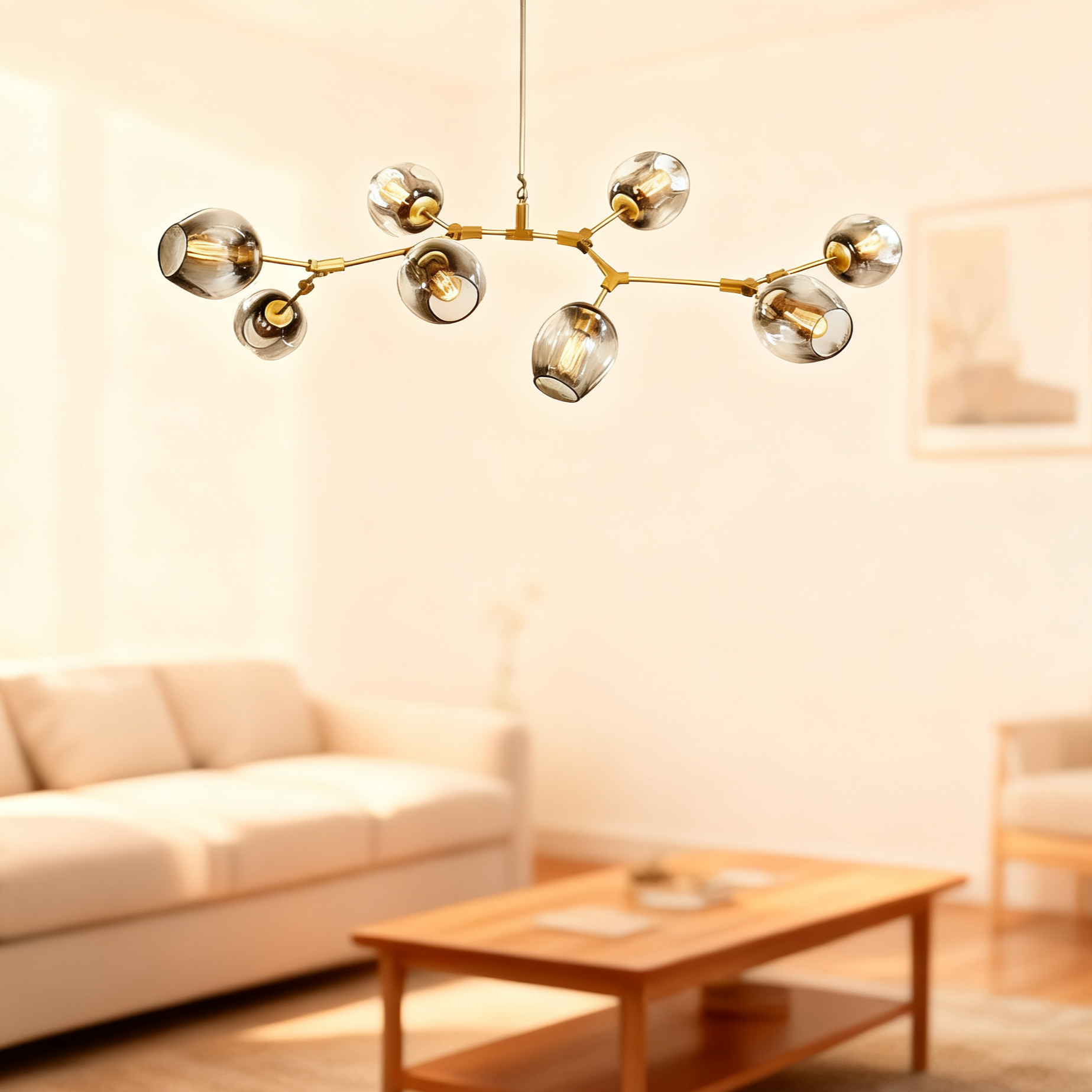 Scandinavian Smoked Glass Rotatable Chandelier