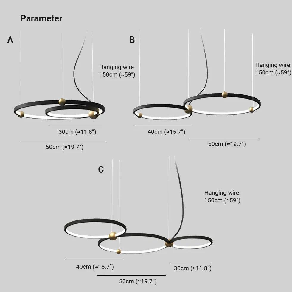 Double Ring Creative Design Black LED Pendant Light - Clowas