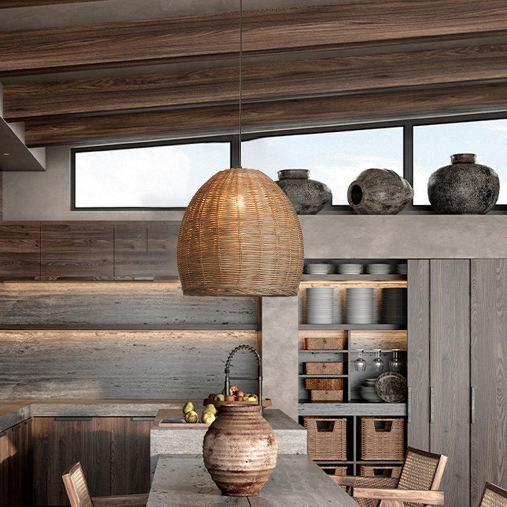 Wabi-Sabi Rattan Pendant Light for Bedroom
