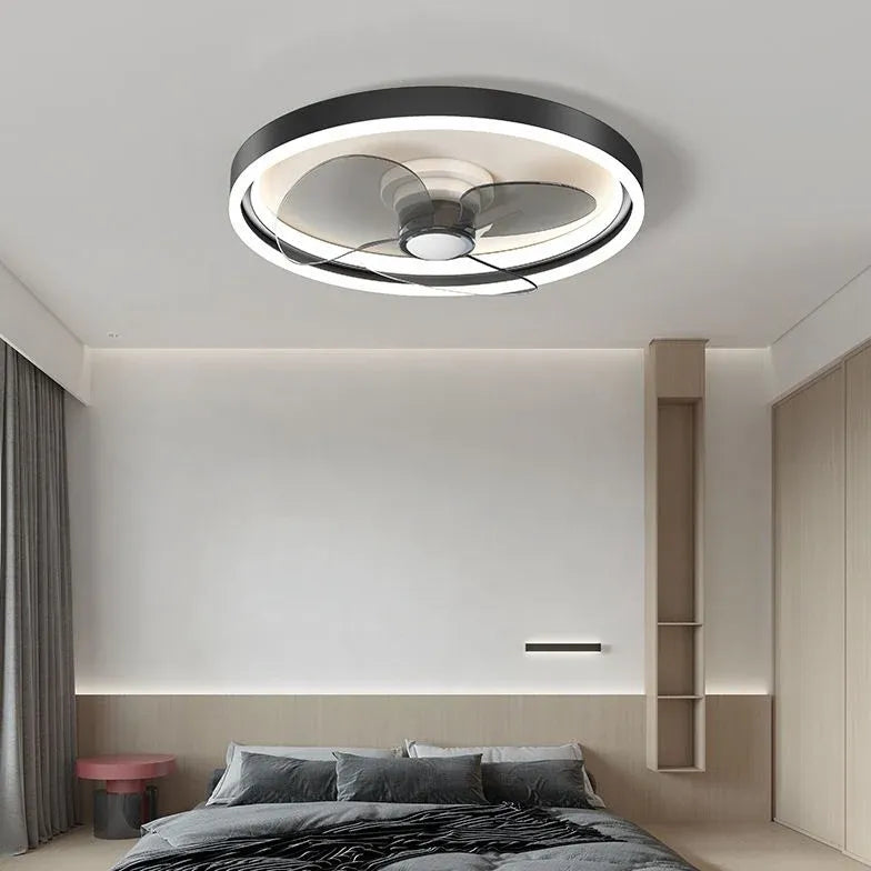 Round Modern Black Bedroom Fan Light